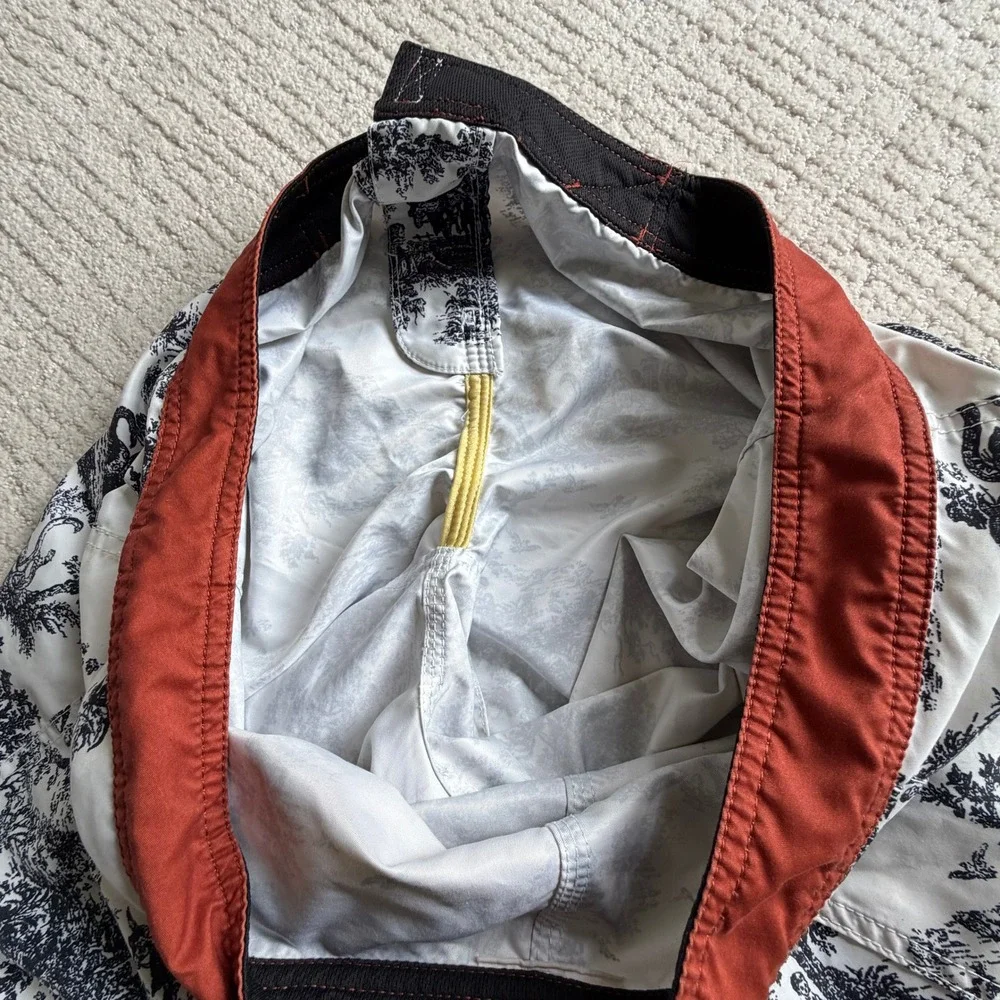 Analog Mens Board Shorts Toile Print Swim Trunks White Black Rust Size 36M Beach